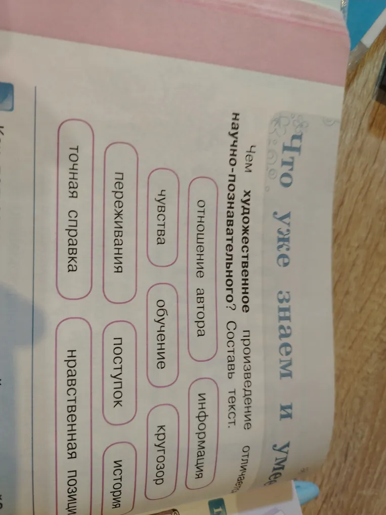 Чем художественное произведение отличается от научно-познавательного? Составь текст.