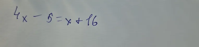 Решите уравнение 4x - 5 = x + 16