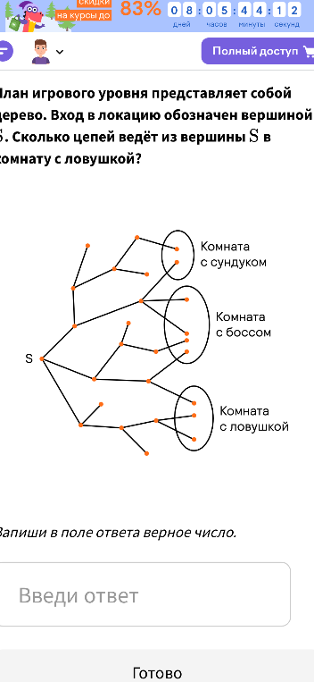 Сколько цепей ведёт из вершины S в комнату с ловушкой?