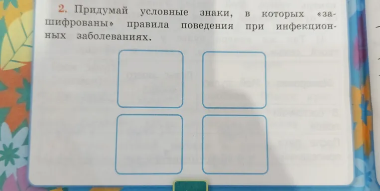 Придумай условные знаки, в которых «зашифрованы» правила поведения при инфекционных заболеваниях.