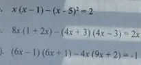 Решите уравнения: x(x-1)-(x-5)²=2; 8x(1+2x)-(4x+3)(4x-3)=2x; (6x-1)(6x+1)-4x(9x+2)=-1