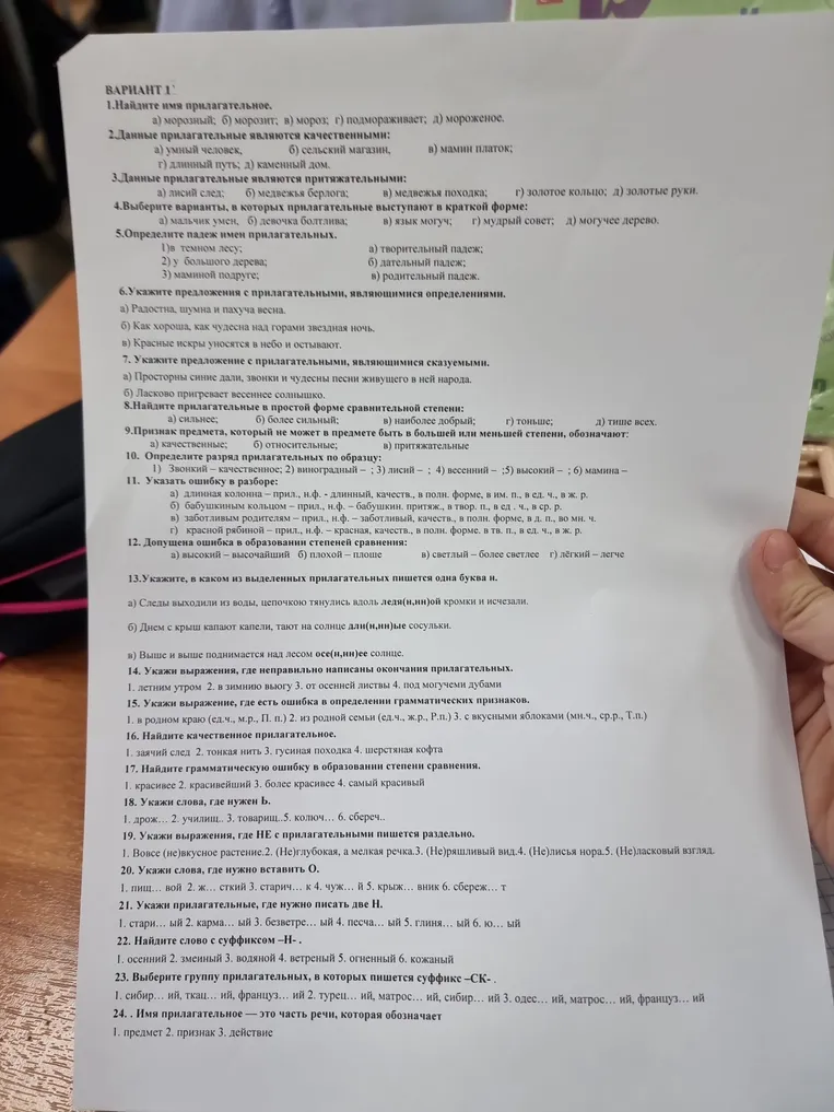 Выполните задания теста по теме 'Имя прилагательное' для 6 класса (Вариант 1).