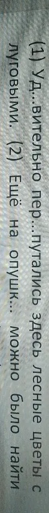 Сделайте синтаксический разбор: (1) Уд...вительно пер...путались здесь лесные цветы с луговыми. (2) Ещё на опушк... можно было найти