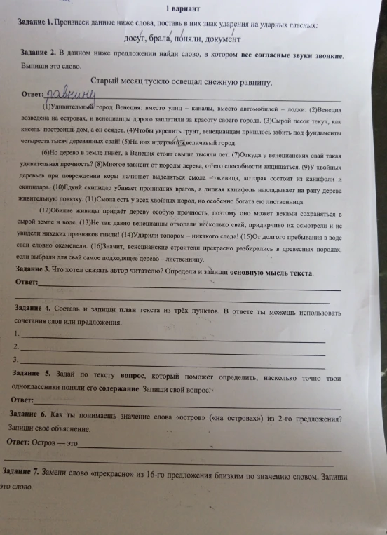 Задание 1. Произнеси данные ниже слова, поставь в них знак ударения на ударных гласных: досуг, брала, поняли, документ
