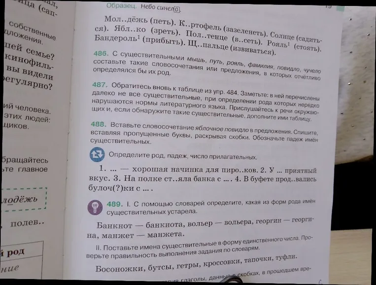 488. Вставьте словосочетание яблочное повидло в предложения. Спишите, вставляя пропущенные буквы, раскрывая скобки. Обозначьте падеж имен существительных.