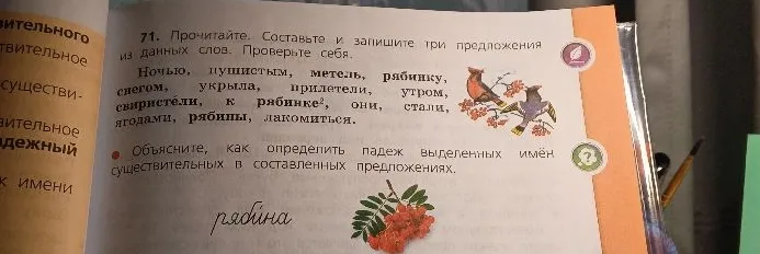 Составьте и запишите три предложения из данных слов. Проверьте себя. Объясните, как определить падеж выделенных имён существительных в составленных предложениях.