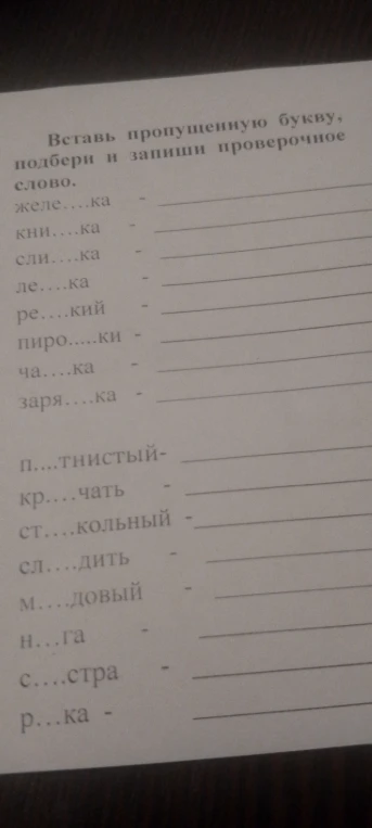 Вставь пропущенные букву, подбери и запиши проверочное слово
