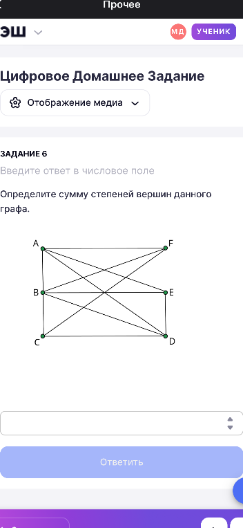 Определите сумму степеней вершин данного графа.