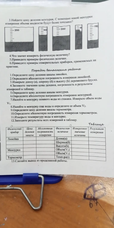 Найдите цену деления мензурок. С помощью какой мензурки измерения объема жидкости будут более точными?