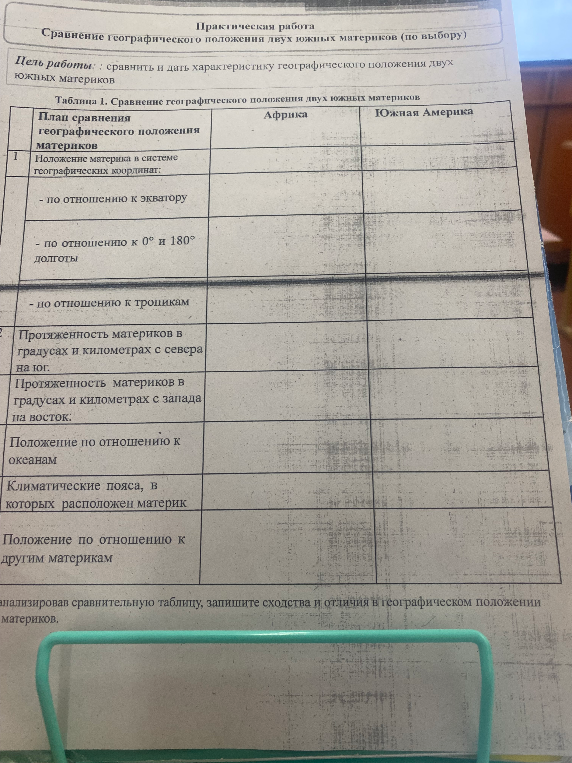 Сравнение географического положения двух южных материков: Африка и Южная Америка