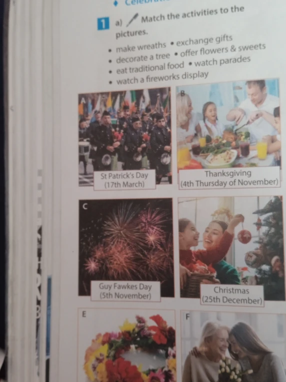 Match the activities to the pictures.