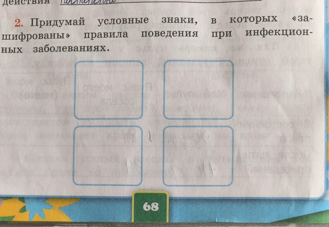 Придумай условные знаки, в которых «зашифрованы» правила поведения при инфекционных заболеваниях.