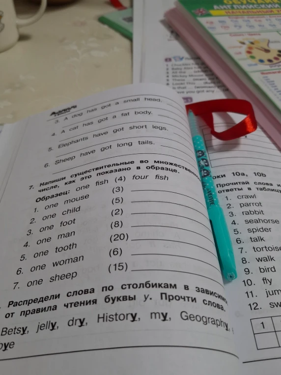 Напиши существительные во множественном числе, как это показано в образце: one mouse — (3) three mice