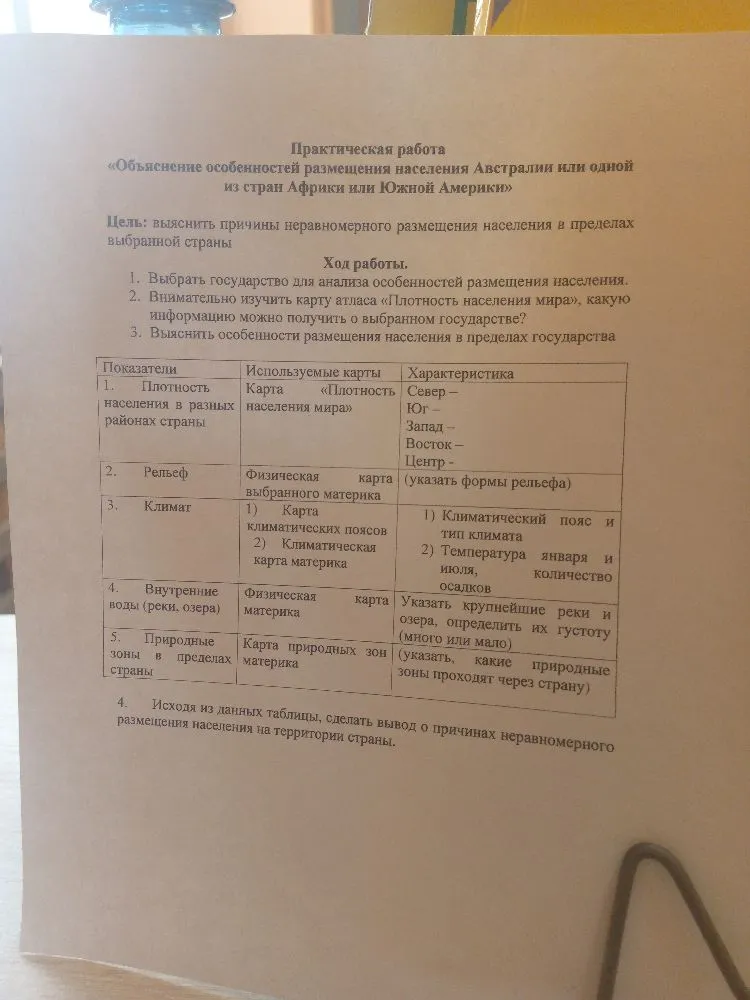 Выполнить практическую работу «Объяснение особенностей размещения населения одной из стран Африки (Египет)»