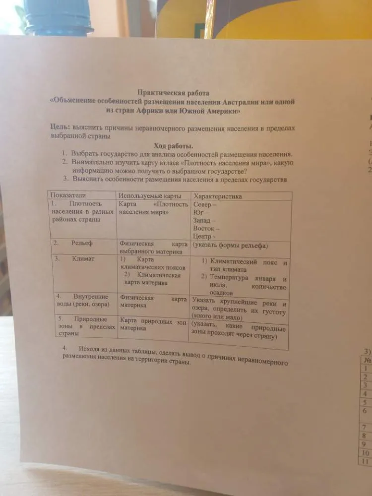 Объяснение особенностей размещения населения Австралии или одной из стран Африки или Южной Америки