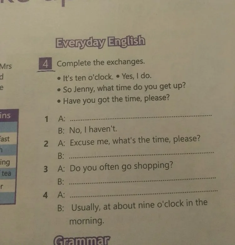 Complete the exchanges.