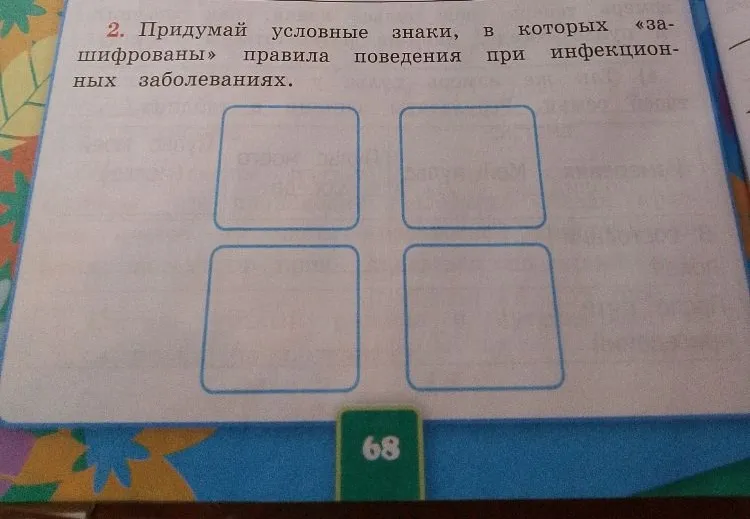 Придумай условные знаки, в которых «зашифрованы» правила поведения при инфекционных заболеваниях.