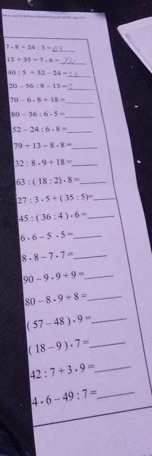 Выполните вычисления: 70 - 6 * 8 + 18, 80 - 36 : 6 * 5 и другие примеры.