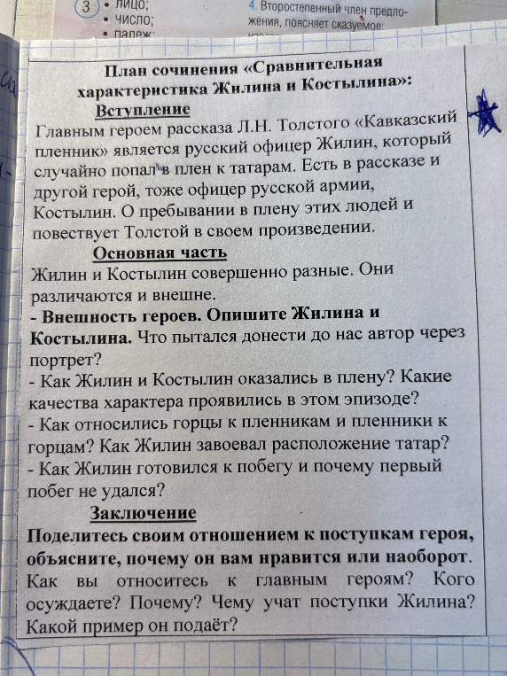 Напишите сочинение «Сравнительная характеристика Жилина и Костылина» по плану.