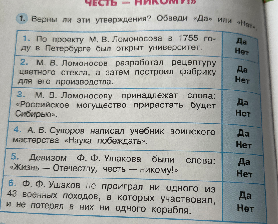 Верны ли эти утверждения? Обведи «Да» или «Нет».