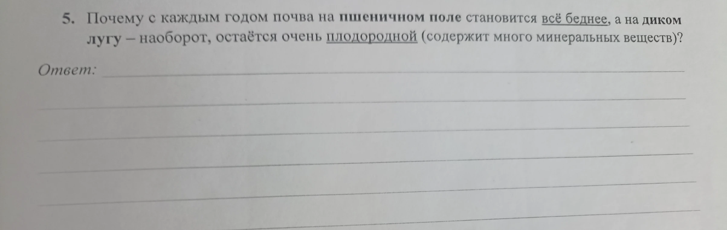 Почему с каждым годом почва на пшеничном поле становится всё беднее, а на диком лугу — наоборот, остаётся очень плодородной (содержит много минеральных веществ)?