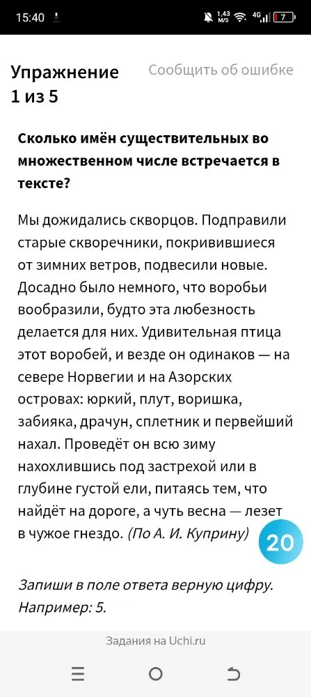 Сколько имён существительных во множественном числе встречается в тексте?