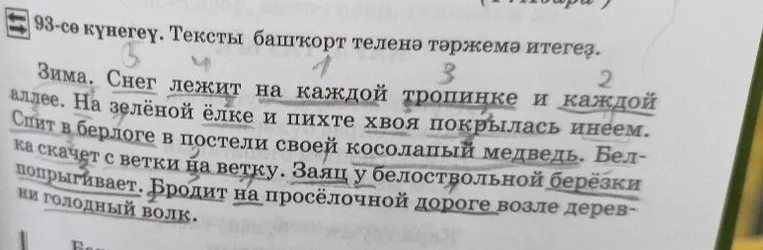 93-сө күнегеү. Тексты башҡорт теленә тәржемә итегеҙ.