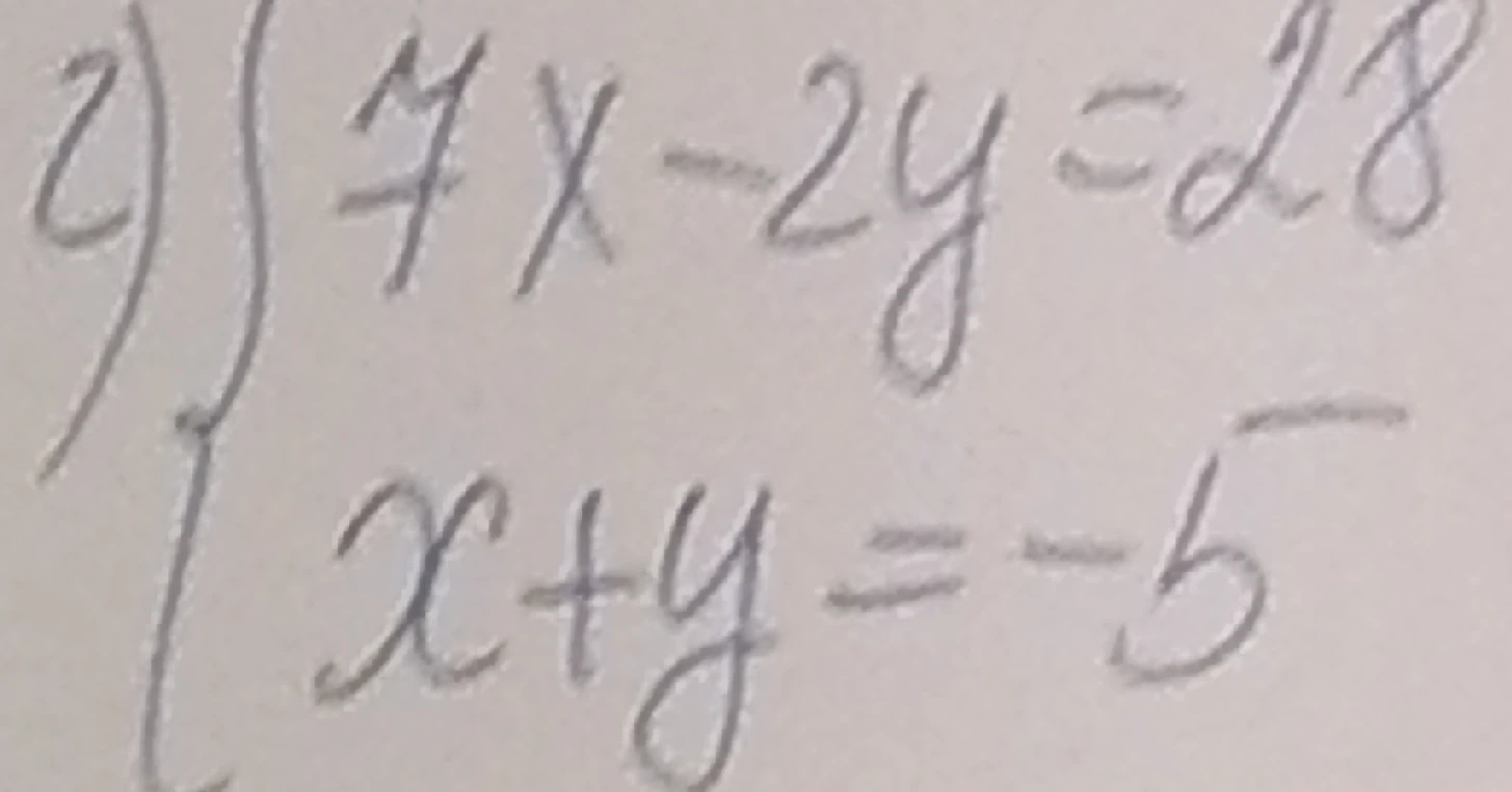 Решите систему уравнений: 7x - 2y = 28; x + y = -5