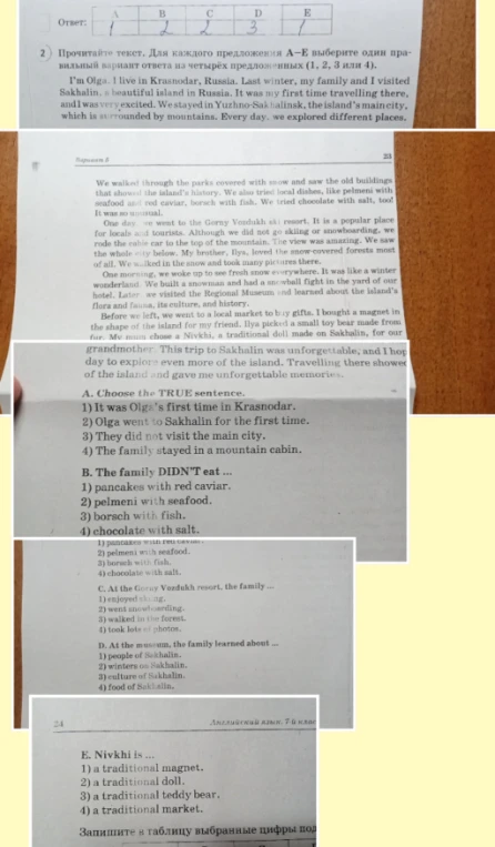 Прочитайте текст. Для каждого предложения A–E выберите один правильный вариант ответа из четырех предложенных (1, 2, 3 или 4).