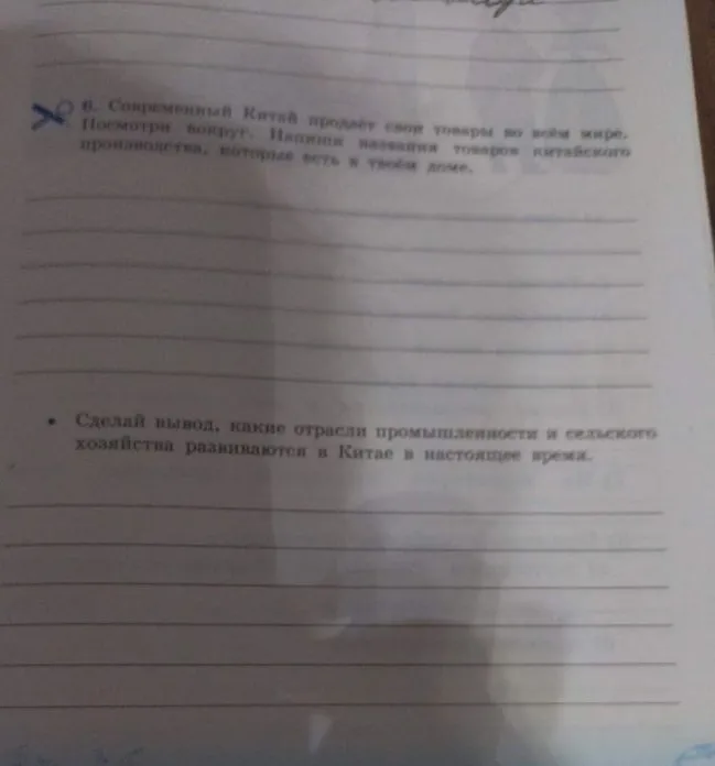 Напиши названия товаров китайского производства, которые есть в твоём доме. Сделай вывод, какие отрасли промышленности и сельского хозяйства развиваются в Китае в настоящее время.