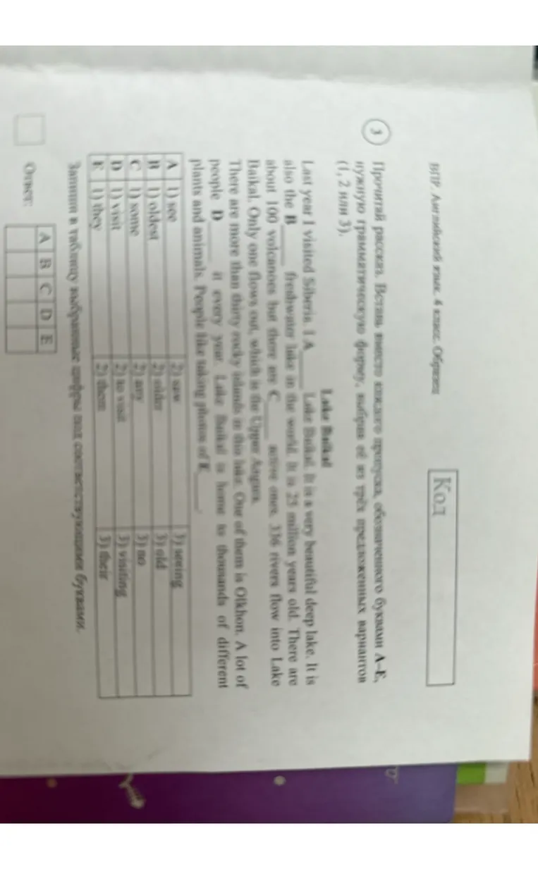 Прочитай рассказ. Вставь вместо каждого пропуска, обозначенного буквами A-E, нужную грамматическую форму, выбрав её из трёх предложенных вариантов (1, 2 или 3).