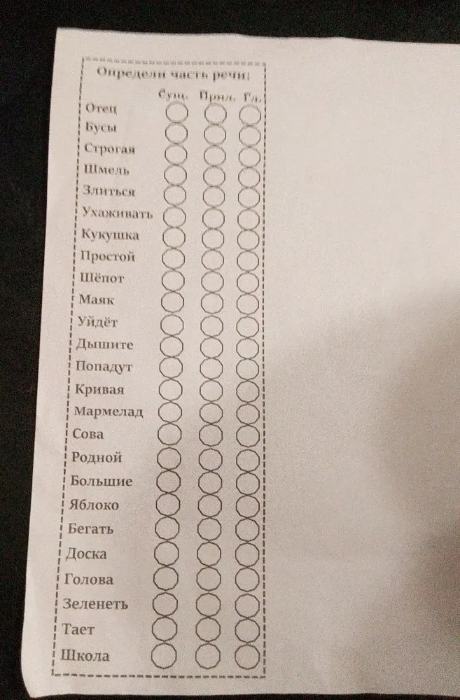 Определи часть речи: Сущ. Прил. Гл.