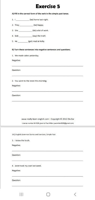 Fill in the correct form of the verb in the simple past tense.