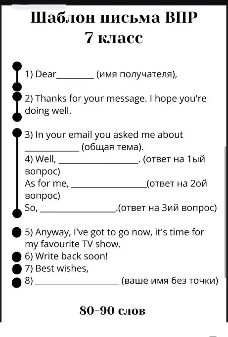 Шаблон письма ВПР 7 класс