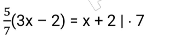 Решите уравнение 5/7(3x - 2) = x + 2