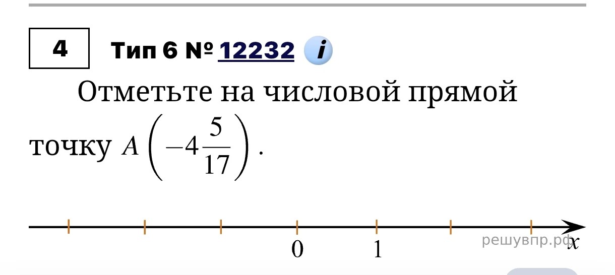 Отметьте на числовой прямой точку A(-4 5/17)
