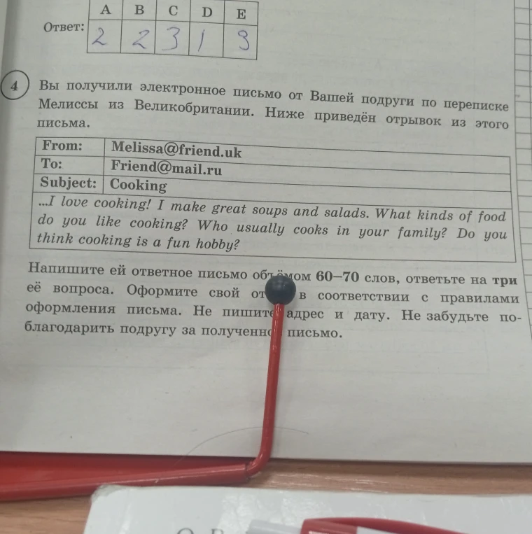 Напишите ответное электронное письмо подруге Мелиссе объёмом 60–70 слов, ответив на её вопросы о кулинарии.