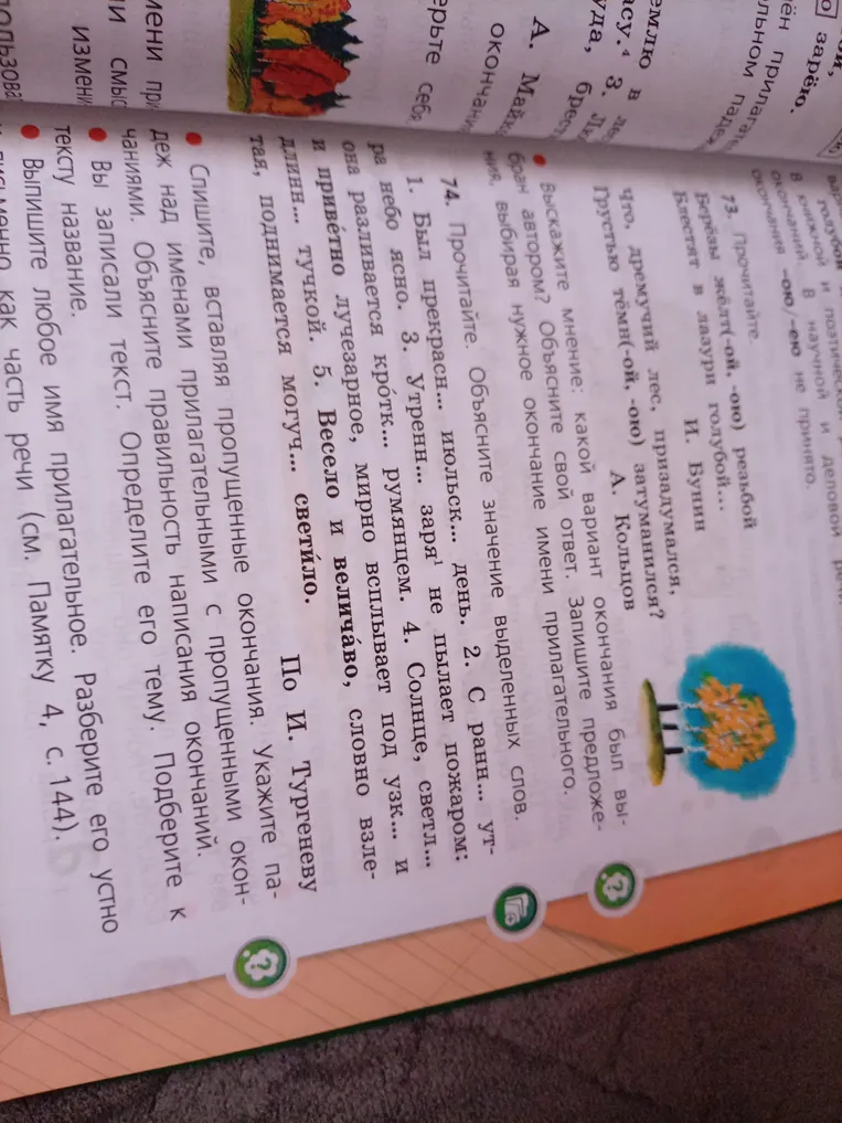 Спишите, вставляя пропущенные окончания, укажите падеж над именами прилагательными с пропущенными окончаниями.