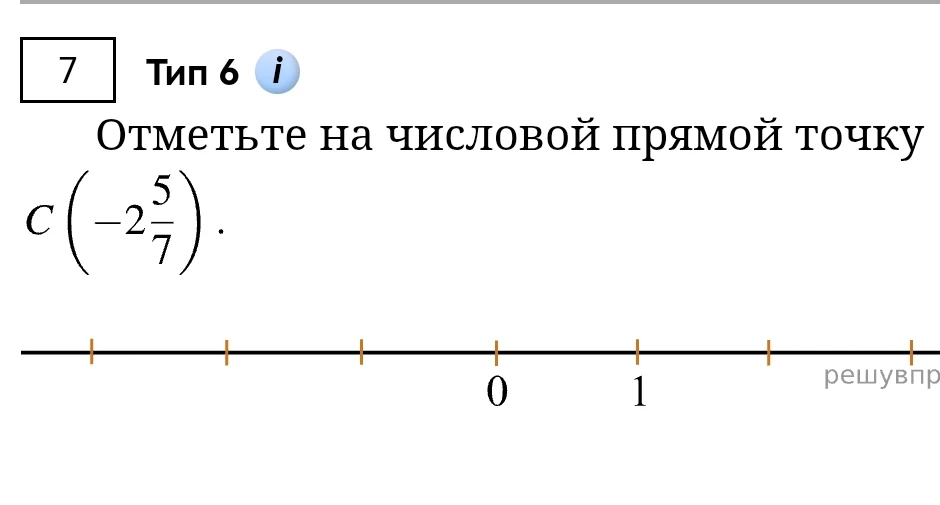 Отметьте на числовой прямой точку C(-2 5/7)