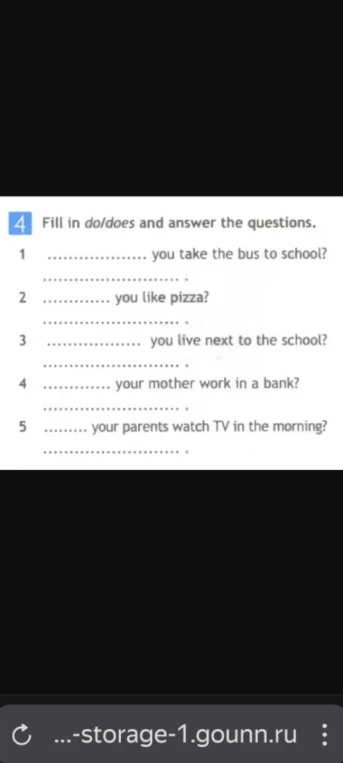 Fill in do/does and answer the questions.