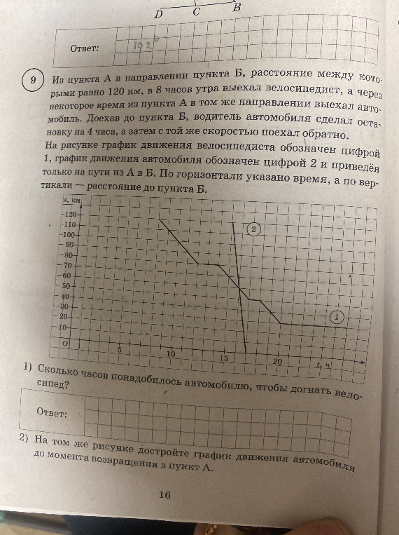 Из пункта А в направлении пункта Б, расстояние между которыми равно 120 км, в 8 часов утра выехал велосипедист, а через некоторое время из пункта А в том же направлении выехал автомобиль.