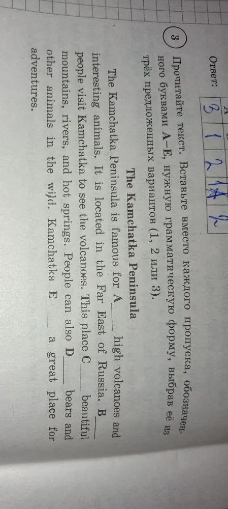 Прочитайте текст. Вставьте вместо каждого пропуска, обозначенного буквами A-E, нужную грамматическую форму, выбрав её из трёх предложенных вариантов (1, 2 или 3).