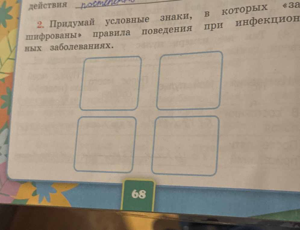 Придумай условные знаки, в которых «зашифрованы» правила поведения при инфекционных заболеваниях.