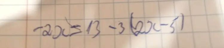 Решите уравнение -2x = 13 - 3(2x - 5)