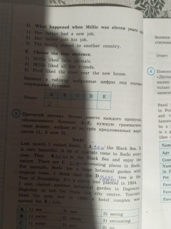 Прочитай рассказ. Вставь вместо каждого пропуска, обозначенного буквами А–Е, нужную грамматическую форму, выбрав её из трёх предложенных вариантов (1, 2 или 3).
