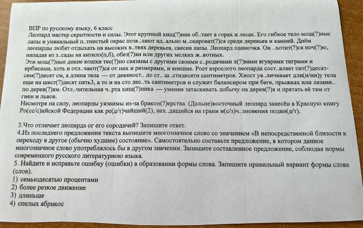 Выполните задания 3, 4, 5 по тексту ВПР по русскому языку для 6 класса.