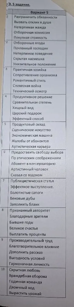 Исправьте ошибки в употреблении паронимов в словосочетаниях варианта 5.