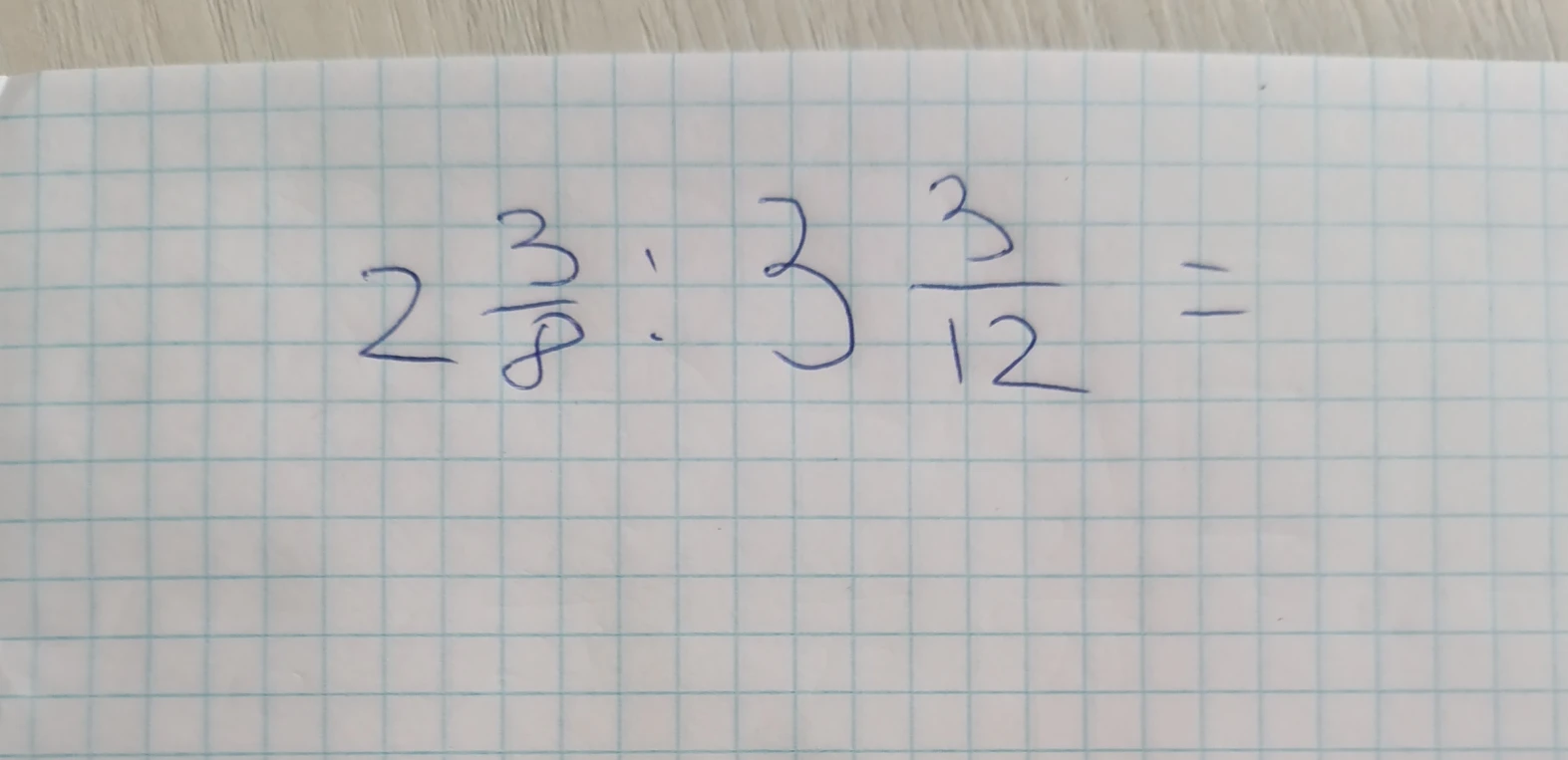 Выполните деление смешанных дробей: 2 3/8 : 3 3/12