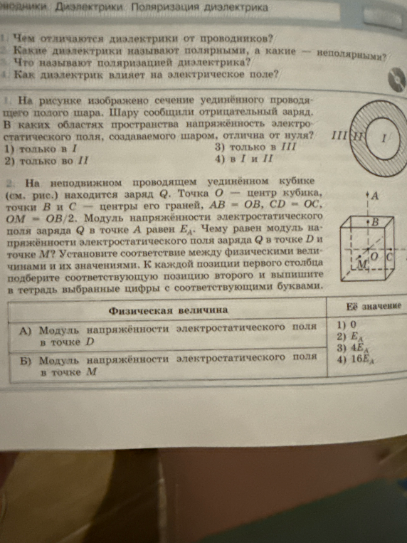 На рисунке изображено сечение уединённого проводящего полого шара. Шару сообщили отрицательный заряд. В каких областях пространства напряжённость электростатического поля, создаваемого шаром, отлична от нуля?