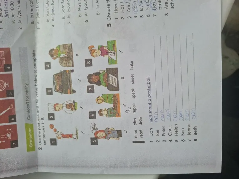 Use the pictures and the verbs below to complete sentences 1-8.